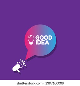 good idea with light bulb banner - speech bubble with megaphone. label,sticker,tag. can be use for promotion banner, sale banner, landing page, template, web site design, logo, app, UI.