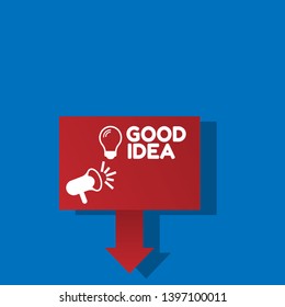 good idea with light bulb banner - speech bubble with megaphone. label,sticker,tag. can be use for promotion banner, sale banner, landing page, template, web site design, logo, app, UI.