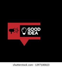good idea with light bulb banner - speech bubble with megaphone. label,sticker,tag. can be use for promotion banner, sale banner, landing page, template, web site design, logo, app, UI.