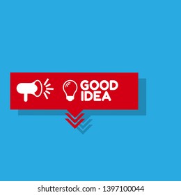 good idea with light bulb banner - speech bubble with megaphone. label,sticker,tag. can be use for promotion banner, sale banner, landing page, template, web site design, logo, app, UI.