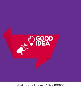 good idea with light bulb banner - speech bubble with megaphone. label,sticker,tag. can be use for promotion banner, sale banner, landing page, template, web site design, logo, app, UI.