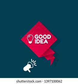good idea with light bulb banner - speech bubble with megaphone. label,sticker,tag. can be use for promotion banner, sale banner, landing page, template, web site design, logo, app, UI.