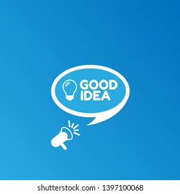 good idea with light bulb banner - speech bubble with megaphone. label,sticker,tag. can be use for promotion banner, sale banner, landing page, template, web site design, logo, app, UI.