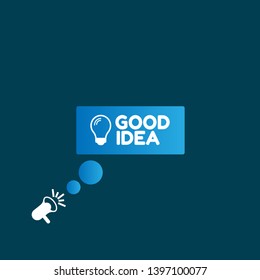 good idea with light bulb banner - speech bubble with megaphone. label,sticker,tag. can be use for promotion banner, sale banner, landing page, template, web site design, logo, app, UI.