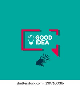 good idea with light bulb banner - speech bubble with megaphone. label,sticker,tag. can be use for promotion banner, sale banner, landing page, template, web site design, logo, app, UI.