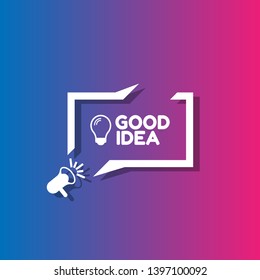 good idea with light bulb banner - speech bubble with megaphone. label,sticker,tag. can be use for promotion banner, sale banner, landing page, template, web site design, logo, app, UI.