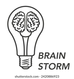 Good idea. Light bulb and brain with a thin line. Symbol of creativity, creative idea and mind, thinking. EPS 10.