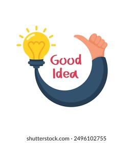 Good idea. Light bulb as a symbol of creative idea. Like for innovation and solution. Success in education, work project. Vector illustration flat design. Isolated on background.