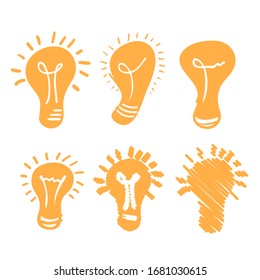 Good idea light bulbs hand drawn isolated set. Vector flat graphic design isolated illustration