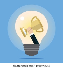 Good idea makes getting trophies, Vector illustration in flat style