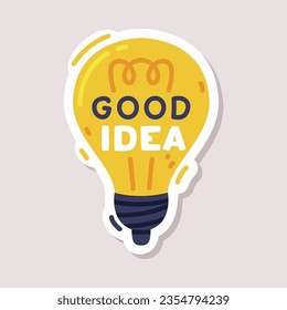 Good Idea Sticker Design with Lightbulb and Positive Saying Vector Illustration