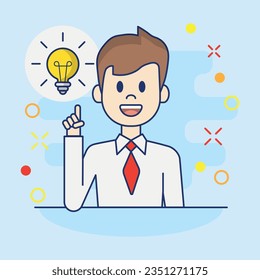 Good idea vector illustration. Happy man with idea on isolated background. Bulb sign concept.