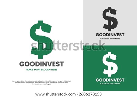 Good Invest logo. A creative combination of a dollar symbol and a thumbs-up gesture. It represents positive returns, best choices, and successful investments. Ideal for finance advisors.