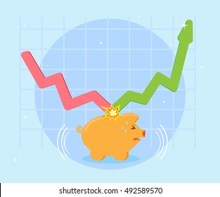 Good investment stood drawdown in crisis. Business concept. Risky situation, the loss of savings. Flat style, cartoon
