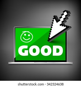 Good job, idea. display on High-quality laptop screen. Smile and positive concept.