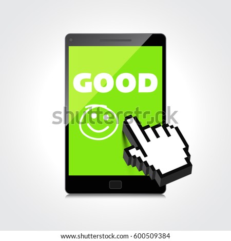 Good job, idea. display on High-quality smartphone screen. Smile and positive concept.