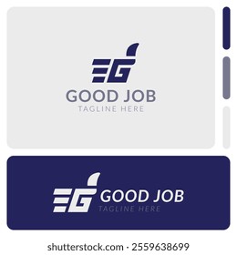 Good job logo with thumbs up illustration. This logo is suitable for thank you cards for good work, banners, t-shirts, motivational posters. Good job stickers, labels, badges, stamps.