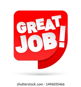 good job Red 3d realistic paper speech bubble. Symbol. Inscription from letters cut out of paper. Vector illustration.