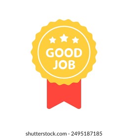 Good job ribbon award badge. Performance, success, approval, achievement, evaluation concepts. Flat vector design isolated illustration.