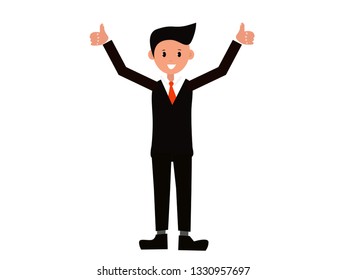 Good job sign. Happy businessman with thump up character vector.