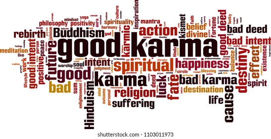 Good karma word cloud concept. Vector illustration