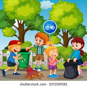 Good Kids Are Cleaning Park Illustration