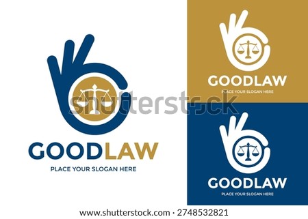 Good law logo combining an OK hand gesture with the scales of justice. Perfect for trusted legal services.