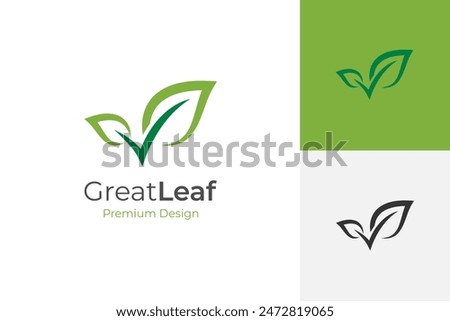 good leaf logo icon design with tick mark and foliage, growth leaf graphic elements. letter V for vegan, vegetarian logos
