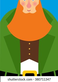 Good Leprechaun in green frock coat. Big Red Beard. The cheerful elf in Brown waistcoat. Illustration for Saint Patrick's Day March 17. National holiday in Ireland 