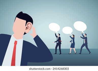 Good listener boss, listen and accept all opinion, suggestion or customer feedback concept, smart businessman trying hard to listen to all colleagues advice.