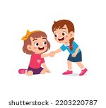 good little kid helping friend that falling on the floor