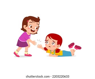 Good Little Kid Helping Friend That Falling On The Floor