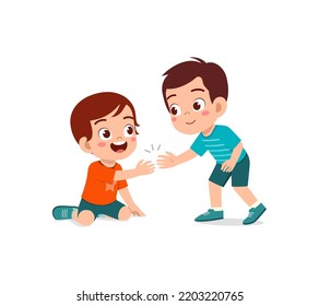 Good Little Kid Helping Friend That Falling On The Floor