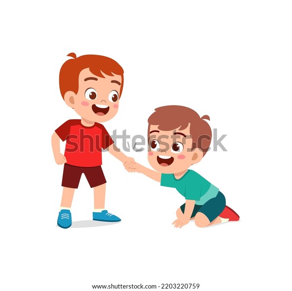 Good Little Kid Helping Friend That Stock Vector (Royalty Free ...