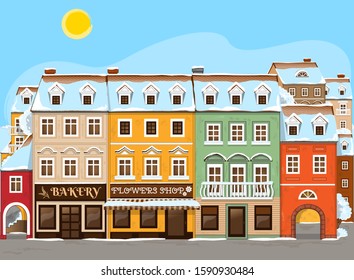 Good little winter town. Vector Illustration