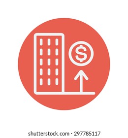 Good location high price thin line icon for web and mobile minimalistic flat design. Vector white icon inside the red circle