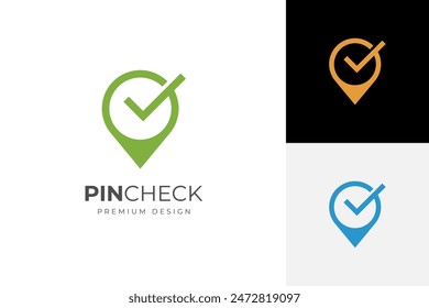 good location logo icon design with pin map and tick symbol for direction accept, great signs. vector illustration