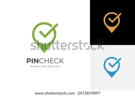 good location logo icon design with pin map and tick symbol for direction accept, great signs. vector illustration