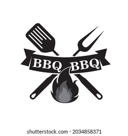 GOOD LOGO FOR BUSINESS BBQ , CAMP, RESTAURANT WITH FIRE VINTAGE RETRO MODEL