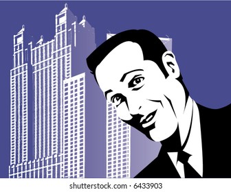 A good looking business man in an abstract city setting