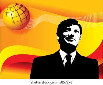 A good looking business man in front of a  abstract global background