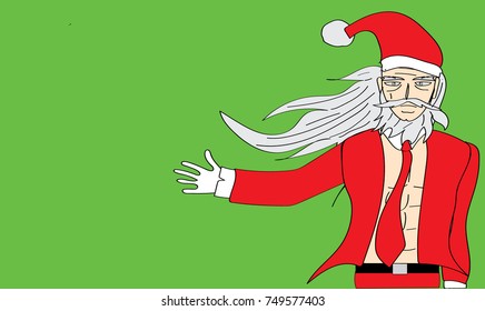 good looking old man white beard Santa Claus show six packs body builder on pop yellow background with copy space for edit your text
