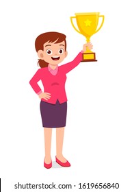 good looking woman with trophy on the hand