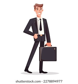 Good looking young businessman honding a suitcase vector illustration