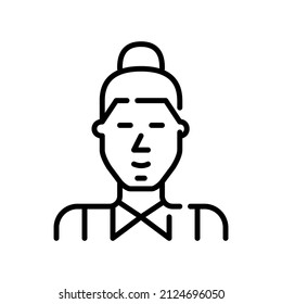 Good looking young hipster man with a bun wearing a shirt. Pixel perfect, editable stroke icon