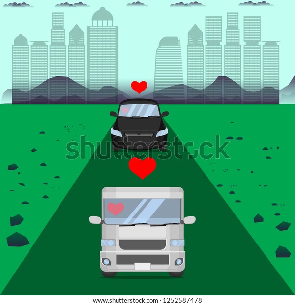 the good love driver car van on the road vector\
illustration eps10