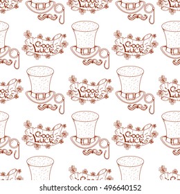 Good luck banner and clover seamless pattern.