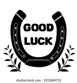 Good luck with black horseshoe. Flat design, amulet.