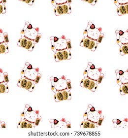 Good luck cat in Japanese style pattern seamless vector for wrapping paper, textile, cover page design, wallpaper, backdrop.