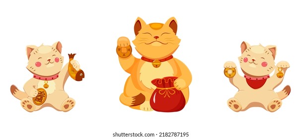 Good luck cats maneko neko. Vector cartoon illustration of business wealth and prosperity mascot.